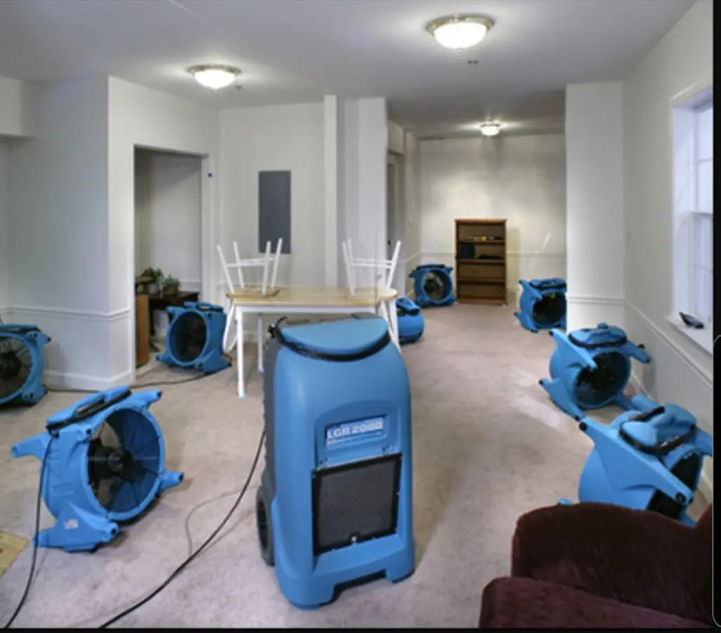 Air movers and dehumidifier setup for Water Extraction & Removal in Erwin